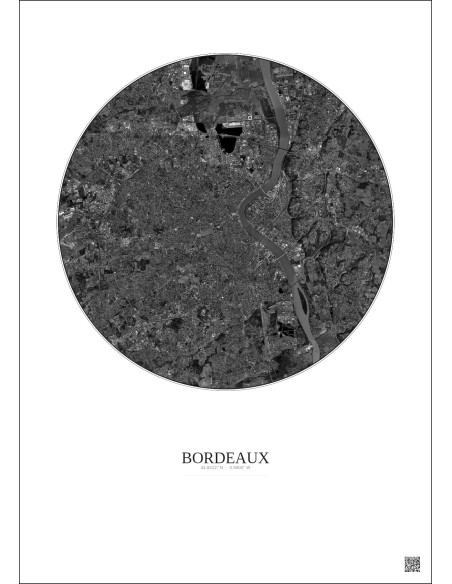 Bordeaux Satellite View Poster 10km B&W | Gravura – Light background