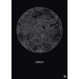 Affiche Amman – Poster carte de ville 10km | Gravura – Fond foncé