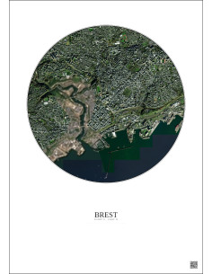 Brest Satellite View Poster 2.5km Color | Gravura – Light background 2