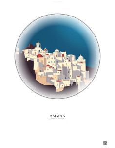 Affiche Amman – Poster illustration vintage – Amman | Gravura – Fond clair