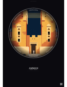 Affiche Amman – Poster illustration vintage – Qasr Mshatta | Gravura – Fond foncé