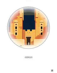 Affiche Amman – Poster illustration vintage – Qasr Mshatta | Gravura – Fond clair