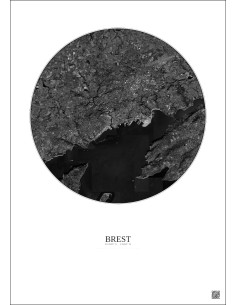 Brest Satellite View Poster 10km B&W | Gravura – Light background 2