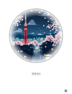 Tokyo Vintage Travel Poster – Tokyo Tower | Gravura – Light background