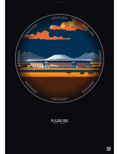 Affiche Nairobi – Poster illustration vintage – Moi International Sports Centre | Gravura – Fond foncé