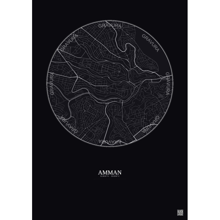 Affiche Amman – Poster carte de ville 2.5km | Gravura – Fond foncé