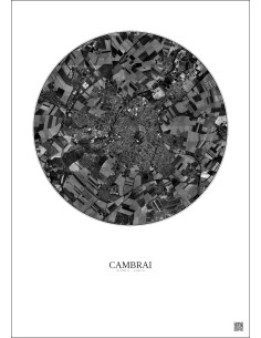 Cambrai Satellite View Poster 5km B&W | Gravura – Light background 2