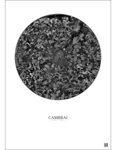 Affiche Cambrai – Poster vue satellite 10km N&B | Gravura – Fond clair 2