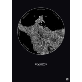 Reykjavik Satellite View Poster 2.5km B&W | Gravura – Dark background