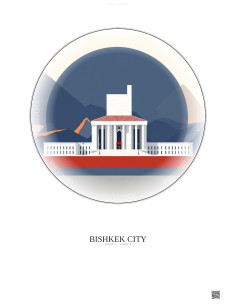 Affiche Bishkek City – Poster illustration vintage – Famous Viewpoint Of Bishkek City | Gravura – Fond clair