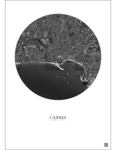 Affiche Cannes – Poster vue satellite 2.5km N&B | Gravura – Fond clair 2