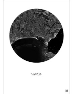 Affiche Cannes – Poster vue satellite 5km N&B | Gravura – Fond clair 2