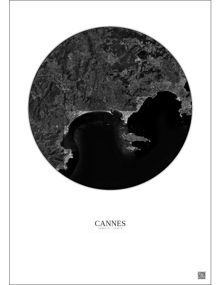 Cannes Satellite View Poster 10km B&W | Gravura – Light background
