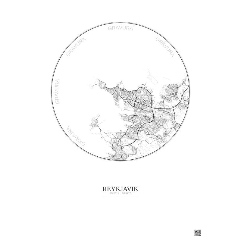 Reykjavik City Map Poster 10km | Gravura – Light background