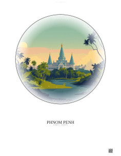 Affiche Phnom Penh – Poster illustration vintage – Phnom Penh | Gravura – Fond clair