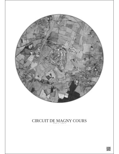 Circuit De Magny Cours Satellite View Poster 2.5km B&W | Gravura – Light background