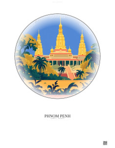 Affiche Phnom Penh – Poster illustration vintage – Royal Palace | Gravura – Fond clair
