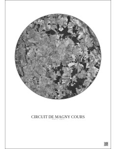Affiche Circuit De Magny Cours – Poster vue satellite 10km N&B | Gravura – Fond clair 2