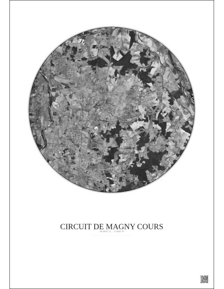 Circuit De Magny Cours Satellite View Poster 10km B&W | Gravura – Light background