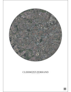 Affiche Clermont Ferrand – Poster vue satellite 2.5km Couleur | Gravura – Fond clair 2