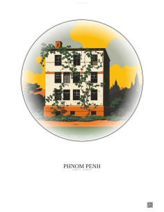Affiche Phnom Penh – Poster illustration vintage – Tuol Sleng Torture Center | Gravura – Fond clair
