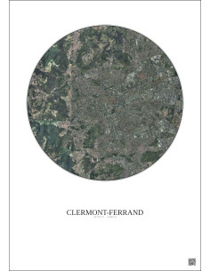 Affiche Clermont Ferrand – Poster vue satellite 5km Couleur | Gravura – Fond clair 2