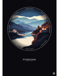 Affiche P Yongyang – Poster illustration vintage – Famous Viewpoint Of P Yongyang | Gravura – Fond foncé