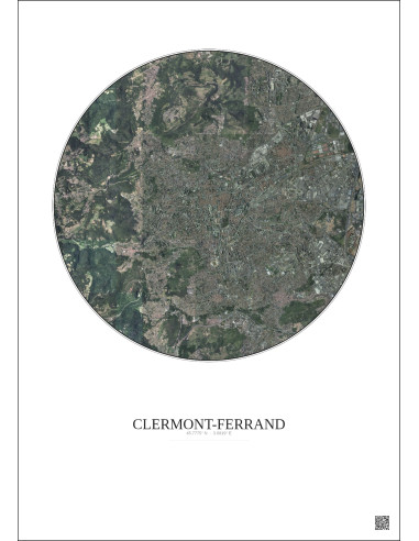 Affiche Clermont Ferrand – Poster vue satellite 5km Couleur | Gravura – Fond clair