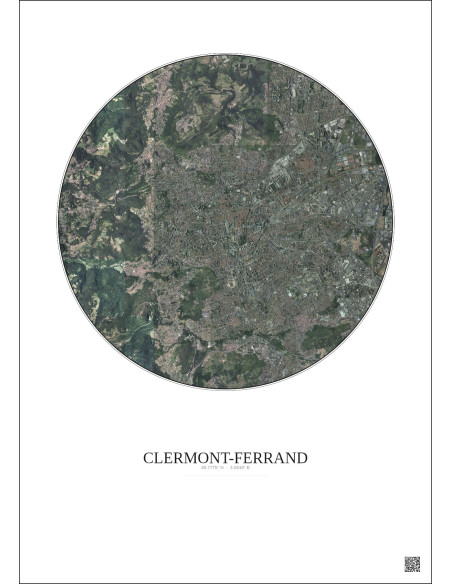 Affiche Clermont Ferrand – Poster vue satellite 5km Couleur | Gravura – Fond clair
