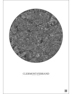 Affiche Clermont Ferrand – Poster vue satellite 2.5km N&B | Gravura – Fond clair 2