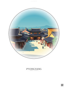 Affiche P Yongyang – Poster illustration vintage – Historic Old Town Of P Yongyang | Gravura – Fond clair