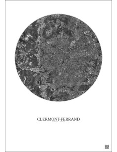 Affiche Clermont Ferrand – Poster vue satellite 5km N&B | Gravura – Fond clair 2