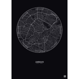 Affiche Amman – Poster carte de ville 6km | Gravura – Fond foncé