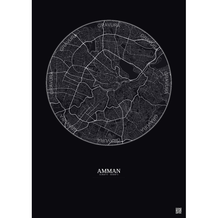 Affiche Amman – Poster carte de ville 6km | Gravura – Fond foncé