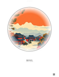 Affiche Seoul – Poster illustration vintage – Changdeokgung | Gravura – Fond clair