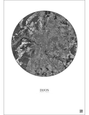 Dijon Satellite View Poster 10km B&W | Gravura – Light background