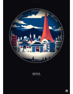 Affiche Seoul – Poster illustration vintage – Seoul | Gravura – Fond foncé