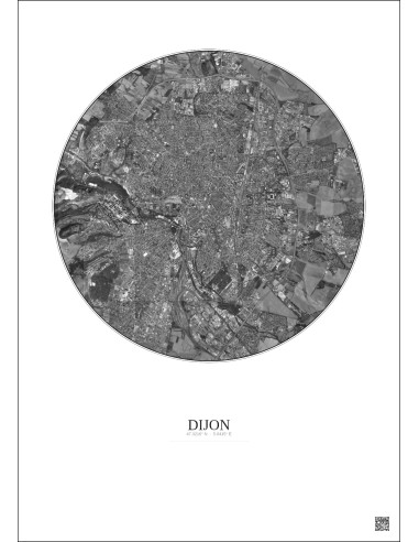 Dijon Satellite View Poster 5km B&W | Gravura – Light background