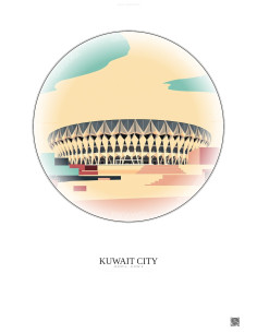 Affiche Kuwait City – Poster illustration vintage – Jaber Al Ahmad International Stadium | Gravura – Fond clair