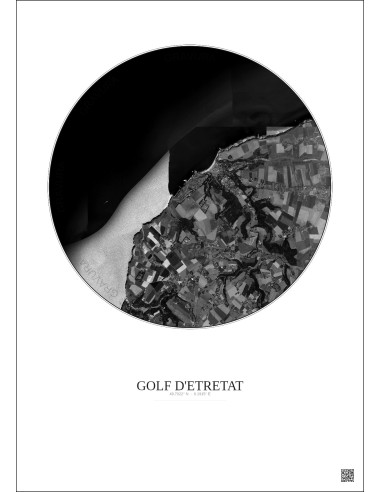 Golf D Etretat Satellite View Poster 5km B&W | Gravura – Light background