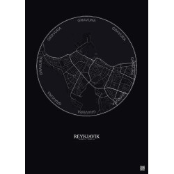 Affiche Reykjavik – Poster carte de ville 2.5km | Gravura – Fond foncé