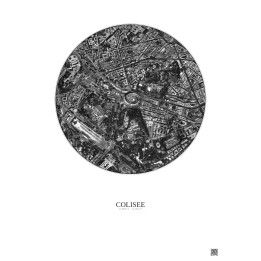 Colisee Satellite View Poster 1km B&W | Gravura – Light background