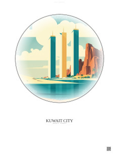 Affiche Kuwait City – Poster illustration vintage – Kuwait Towers | Gravura – Fond clair