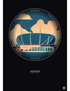 Affiche Astana – Poster illustration vintage – Astana Arena | Gravura – Fond foncé