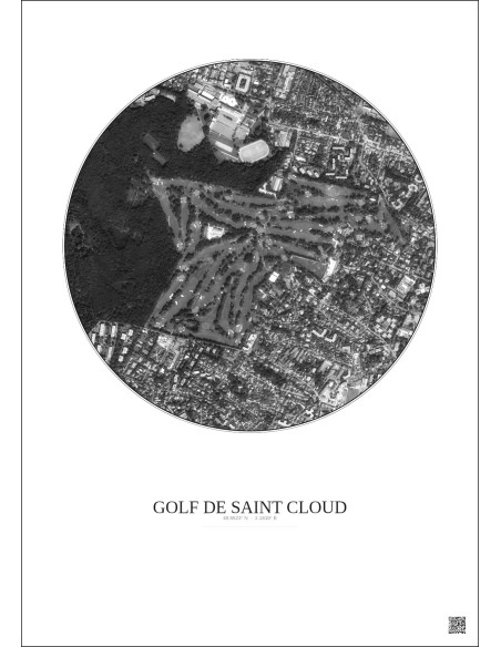 Golf De Saint Cloud Satellite View Poster 1km B&W | Gravura – Light background