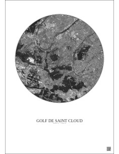 Affiche Golf De Saint Cloud – Poster vue satellite 10km N&B | Gravura – Fond clair 2