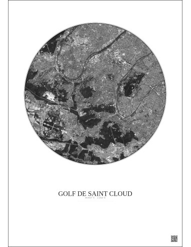 Golf De Saint Cloud Satellite View Poster 10km B&W | Gravura – Light background