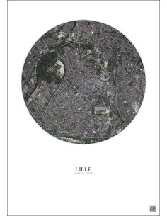 Affiche Lille – Poster vue satellite 2.5km Couleur | Gravura – Fond clair 2