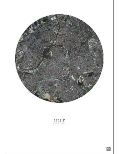 Affiche Lille – Poster vue satellite 5km Couleur | Gravura – Fond clair