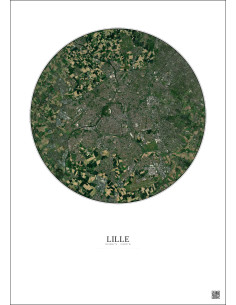 Affiche Lille – Poster vue satellite 10km Couleur | Gravura – Fond clair 2